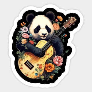Cute Cottagecore Aesthetic Panda Playing Guitar Floral Sticker